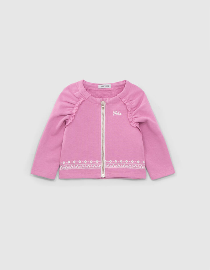 Baby girls’ mauve cardigan with ethnic embroidery-1