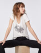 T-shirt gebroken wit acid wash opdruk dames-1