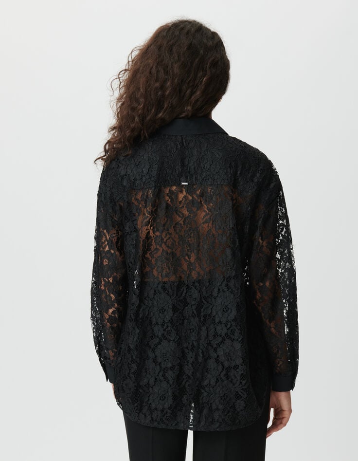 Chemise manches longues noire oversize tout dentelle Femme-4