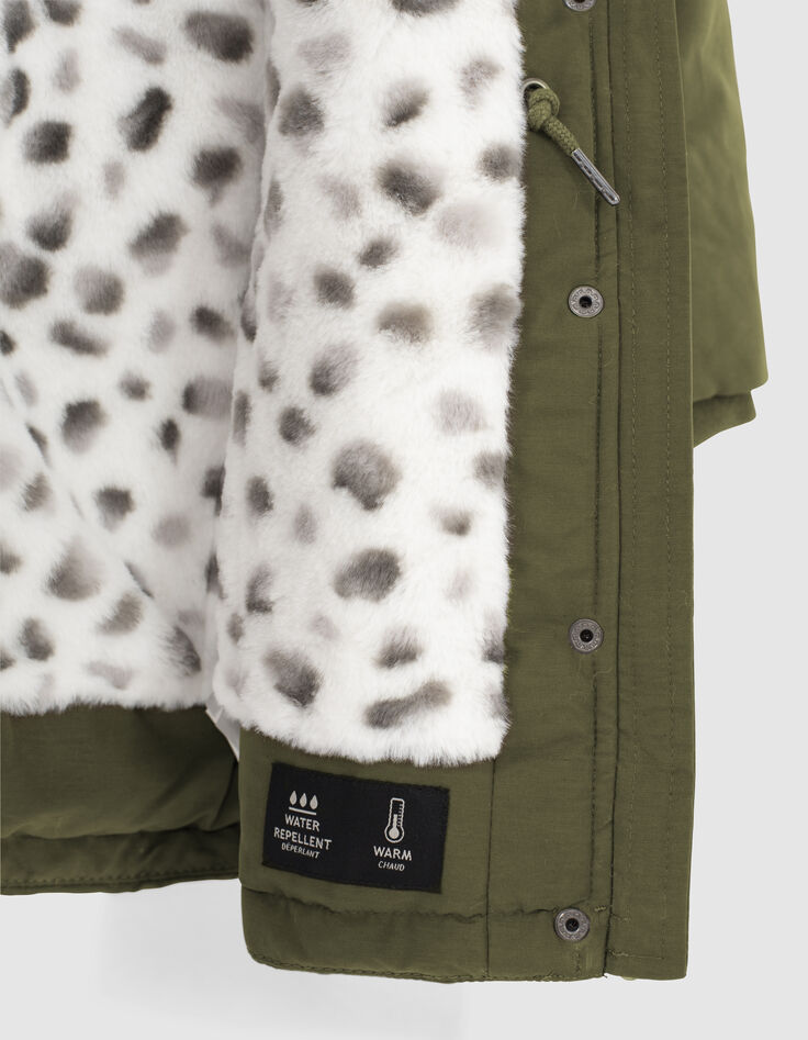 Parka kaki fourrée camouflage fond blanc fille-6