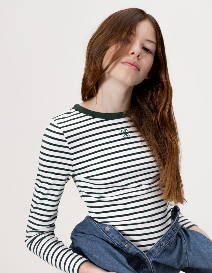 Girls’ green and white striped long-sleeved T-shirt-6