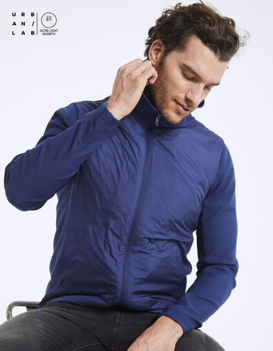 Men’s indigo mixed-fabric hooded jacket-cardigan  - IKKS