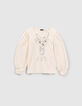 Girls’ ecru T-shirt with embroidered necklaces-1