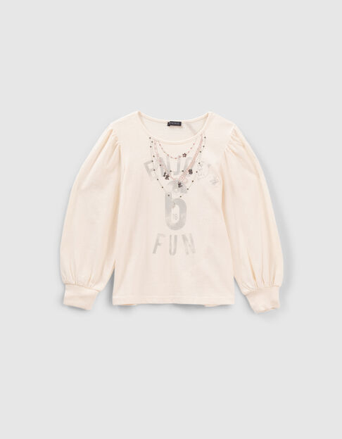 Camiseta crudo collares bordados niña - IKKS