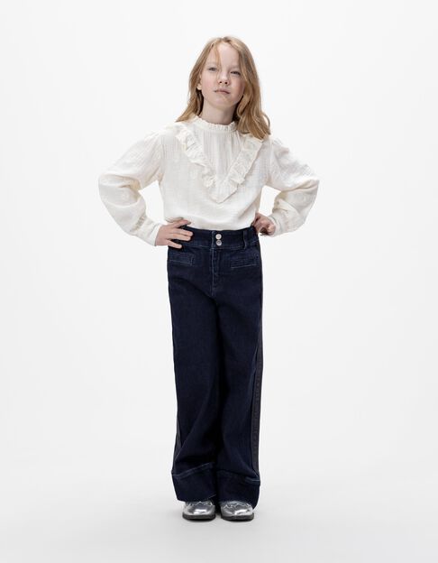Girls’ blue wide-leg jeans with wide side bands - IKKS