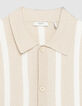 Camisa de punto beige de manga corta con rayas anchas-5