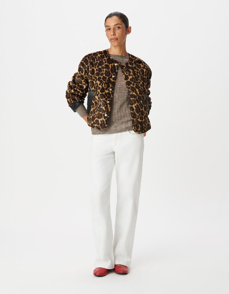 Veste r&eacute;versible noire et motif l&eacute;opard Femme-1
