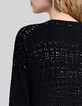 Zwart lang gebreid vest met ajourmesh Dames-5