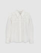 Chemise fluide blanche d&eacute;tails fleurs Femme-6