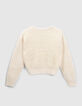 Girls&rsquo; ecru mixed fabric knit cardigan-3