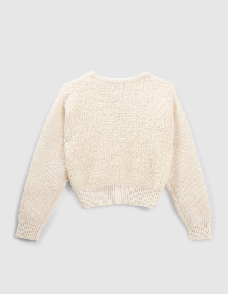 Girls&rsquo; ecru mixed fabric knit cardigan-3