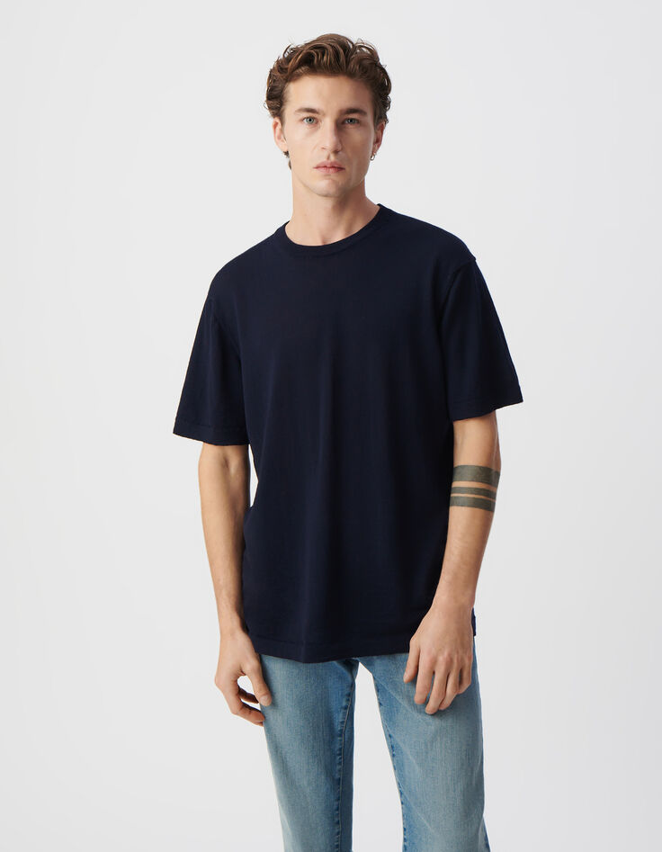 Men’s navy pure wool knit T-shirt-2
