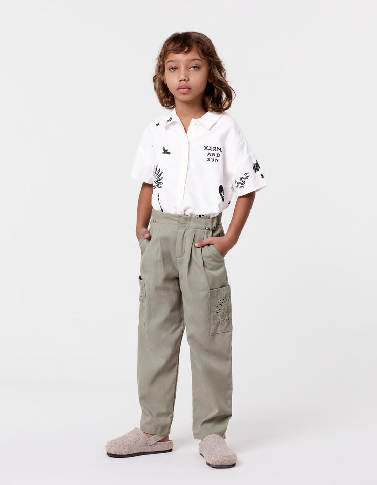 Pantalon BATTLE kaki brodé fille-1