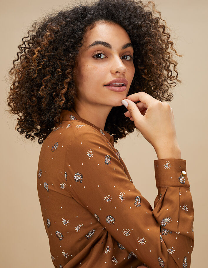 I.Code caramel shirt with paisley tie print