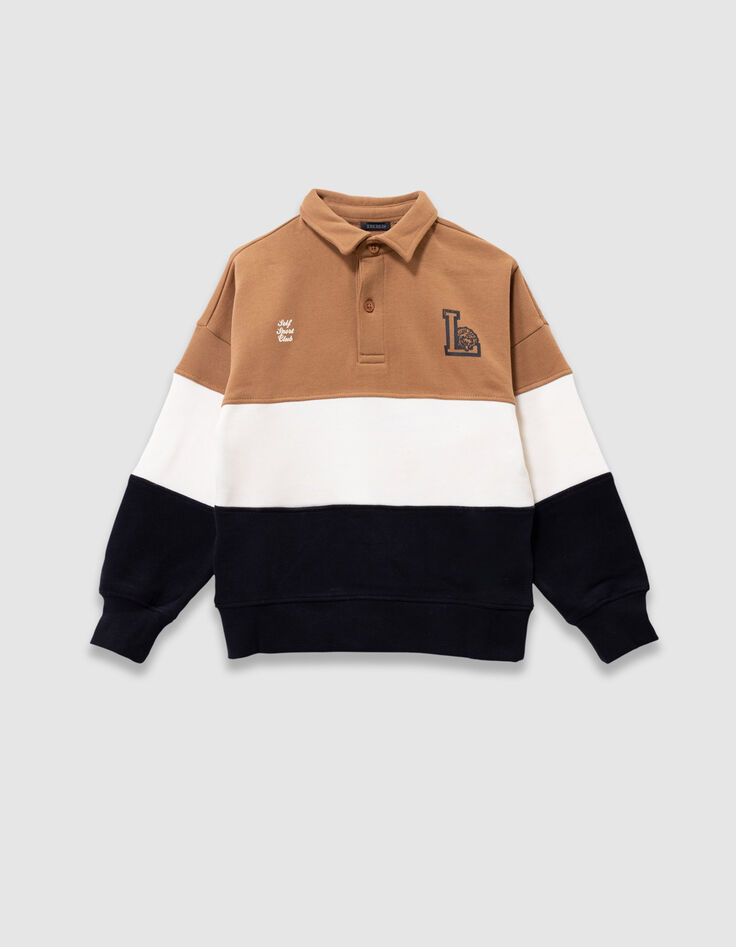 Sweat camel, écru et marine coton bio col polo garçon-4 Sweat camel, écru et marine coton bio col polo garçon-4