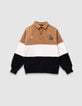 Sweat camel, écru et marine coton bio col polo garçon-4 Sweat camel, écru et marine coton bio col polo garçon-4