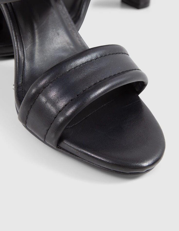 Sandales &agrave; talon noires cuir zip talon Femme-4