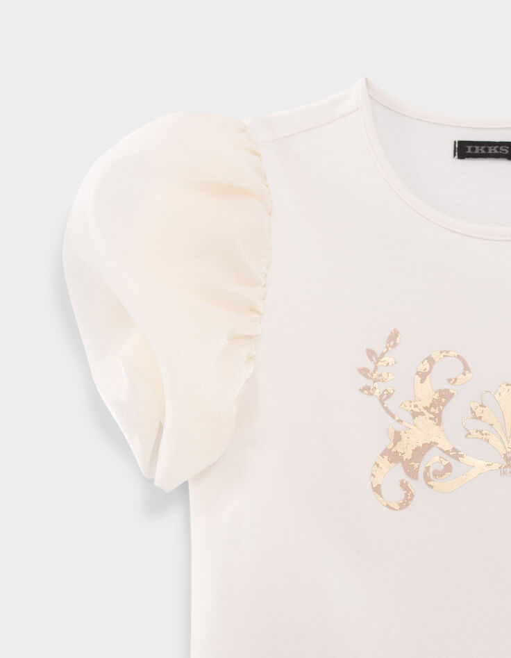 Girls’ white T-shirt with puff sleeves-5