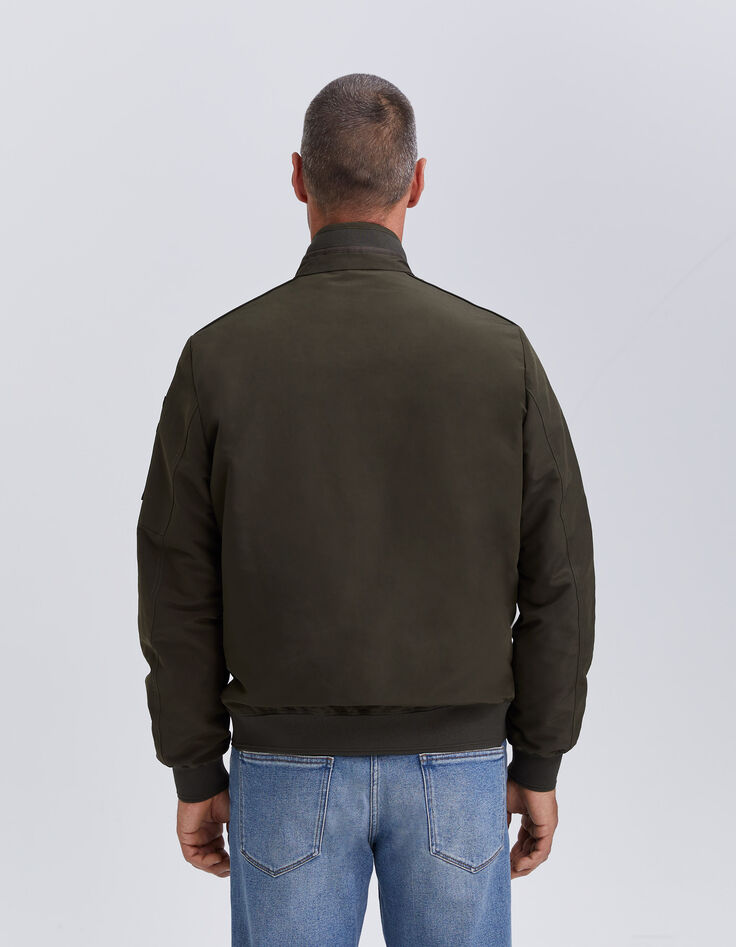 Men&rsquo;s khaki bomber jacket with Sherpa-lined collar-2