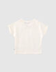 Ecru T-shirt met geborduurde palmen en lovertjes meisjes-3