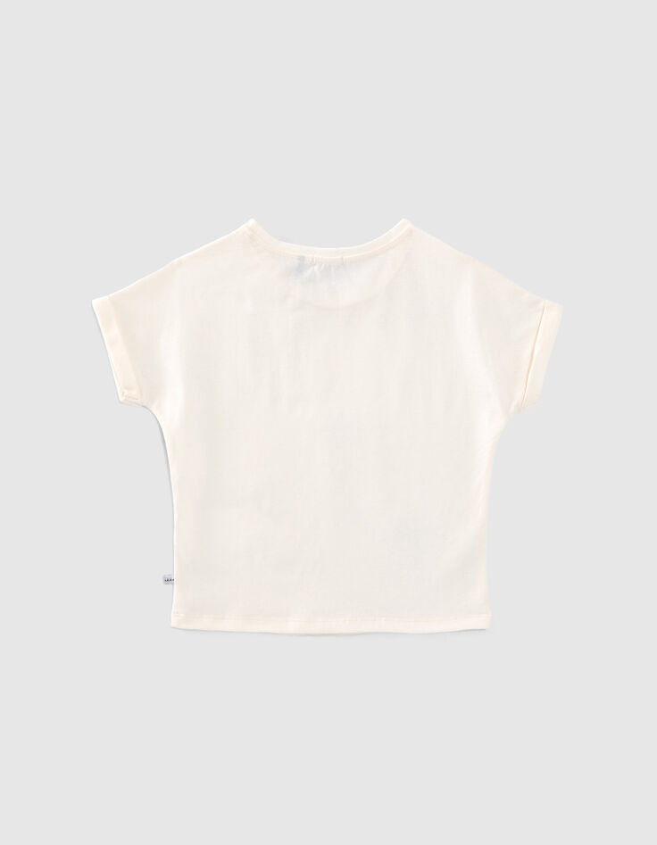 Ecru T-shirt met geborduurde palmen en lovertjes meisjes-3