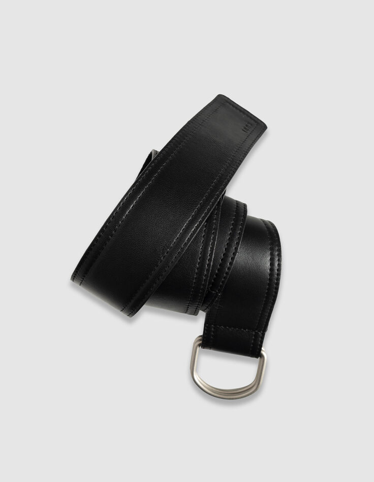 Schwarzer Damen-Kleidergürtel Leder doppelte Ringe-3