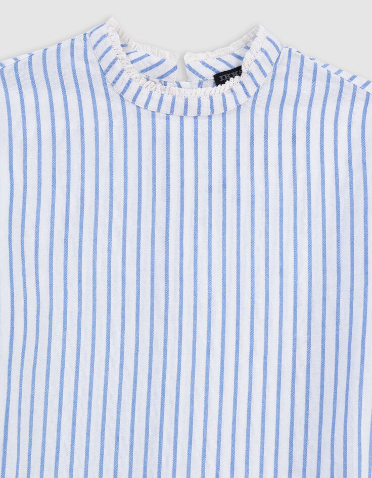 Blouse rayures bleues col dentelle et basque fille-3