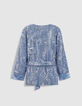 Veste oversize bleue brod&eacute;e sequins esprit kimono Femme-7