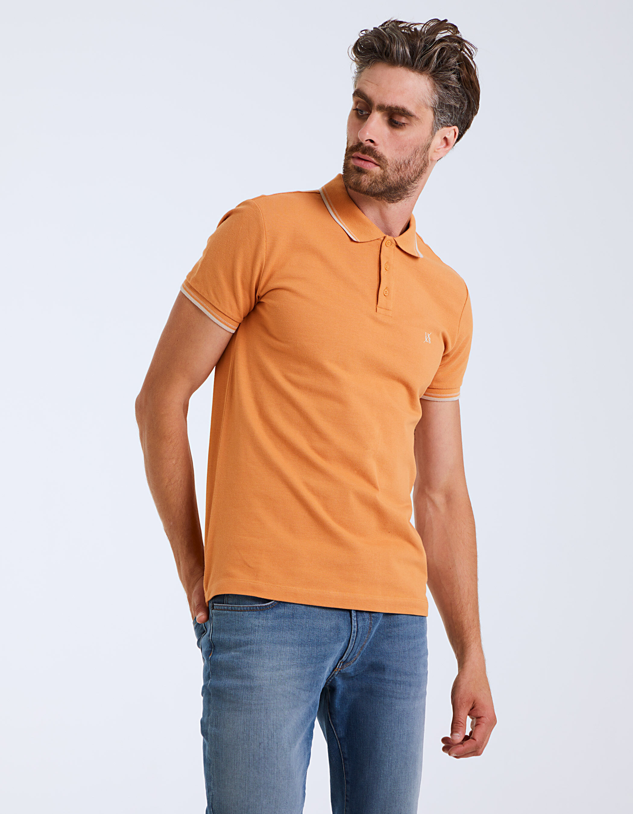 Men s mandarin and beige IKKS polo shirt