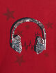 Donkerrood T-shirt met geborduurde koptelefoon meisjes-2
