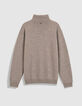 Pull col roul&eacute; beige tricot 100% laine Homme-7