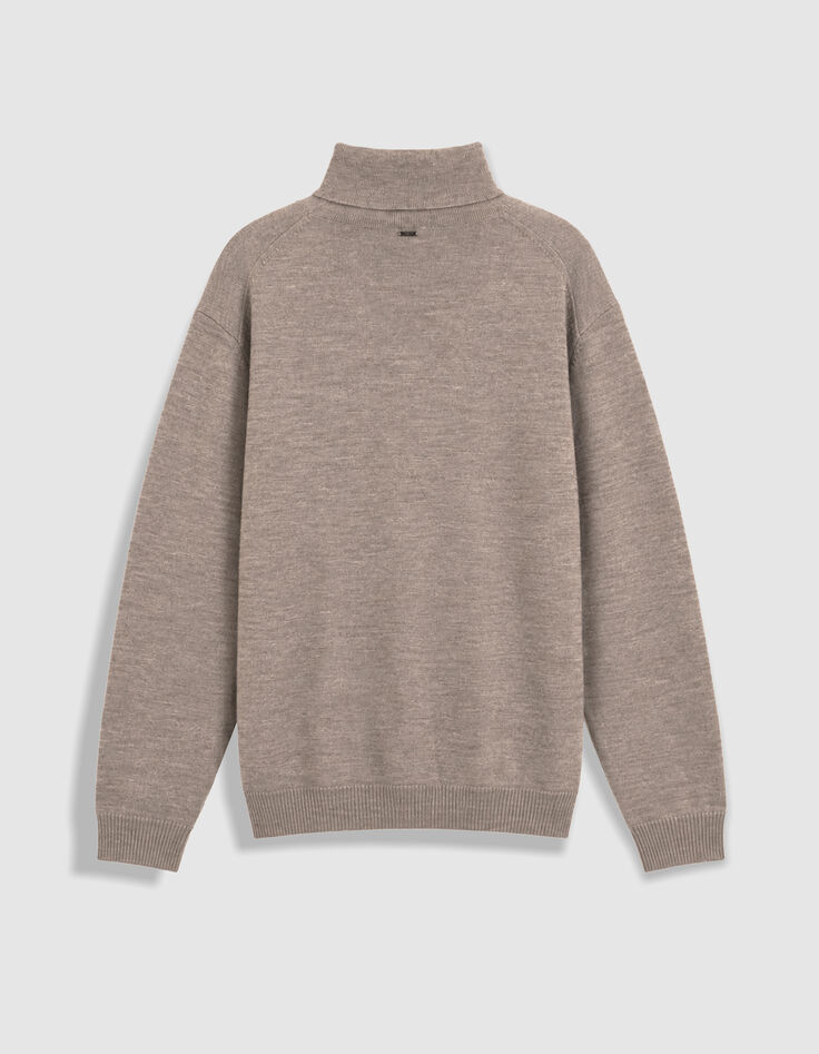 Pull col roul&eacute; beige tricot 100% laine Homme-7