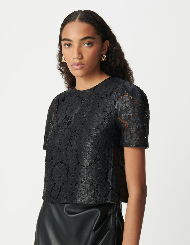 Top noir dentelle effet enduit Femme-3