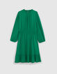 Robe verte upcyclée col collerette Femme-6