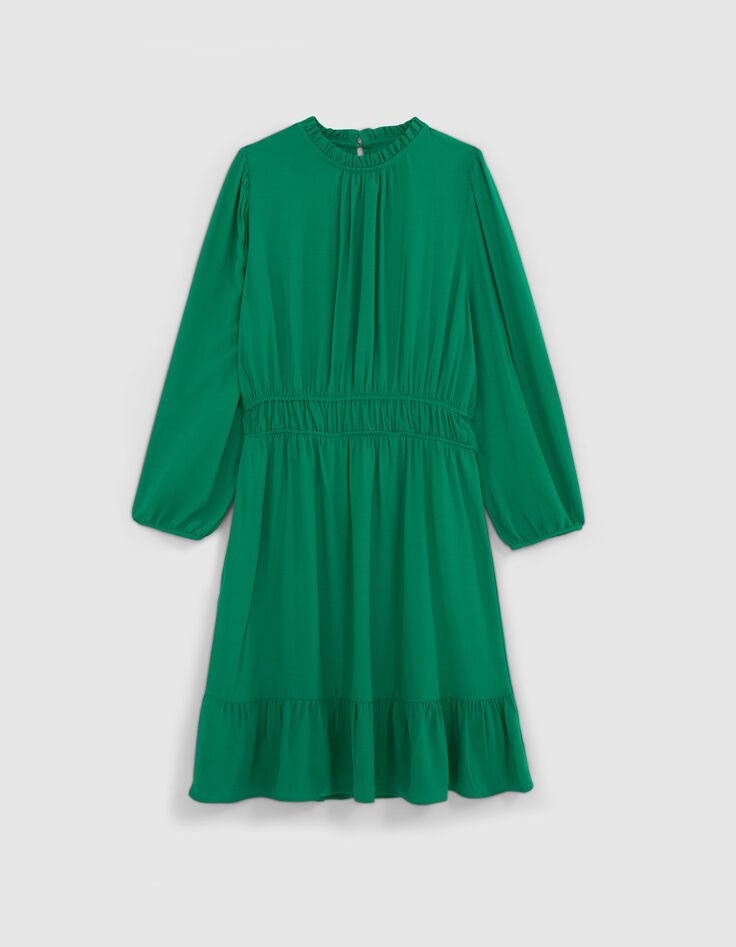 Robe verte upcyclée col collerette Femme-6