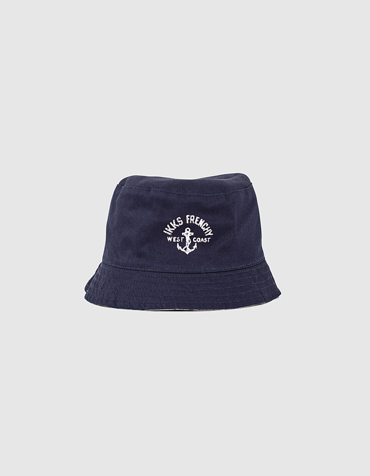 Boys’ printed ecru/navy reversible sun hat-2
