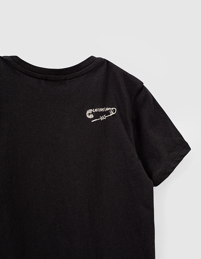 Camiseta negro orgánico bordados rock niño  - IKKS
