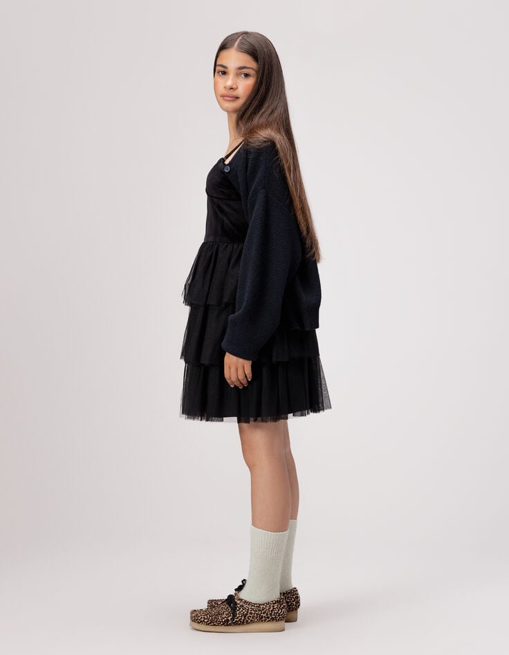 Cárdigan negro botones punto suave niña-3 Cárdigan negro botones punto suave niña-3