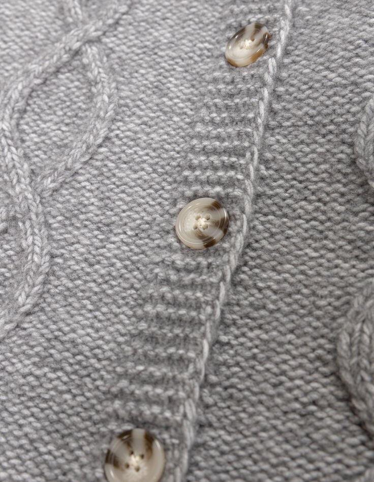 Girls’ grey cable knit sleeveless cardigan-8 Girls’ grey cable knit sleeveless cardigan-8