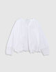 Locker sitzende weiße Bluse mit Spitzenstickerei Damen-5