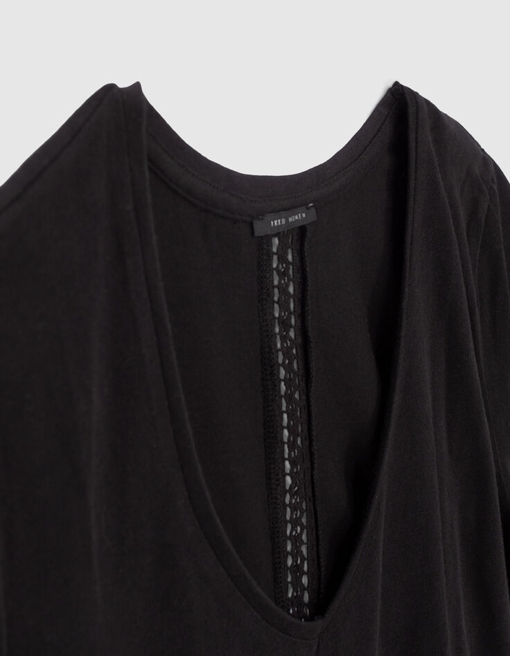 Schwarzes Spitzen-T-Shirt für Frauen eingelegt-2