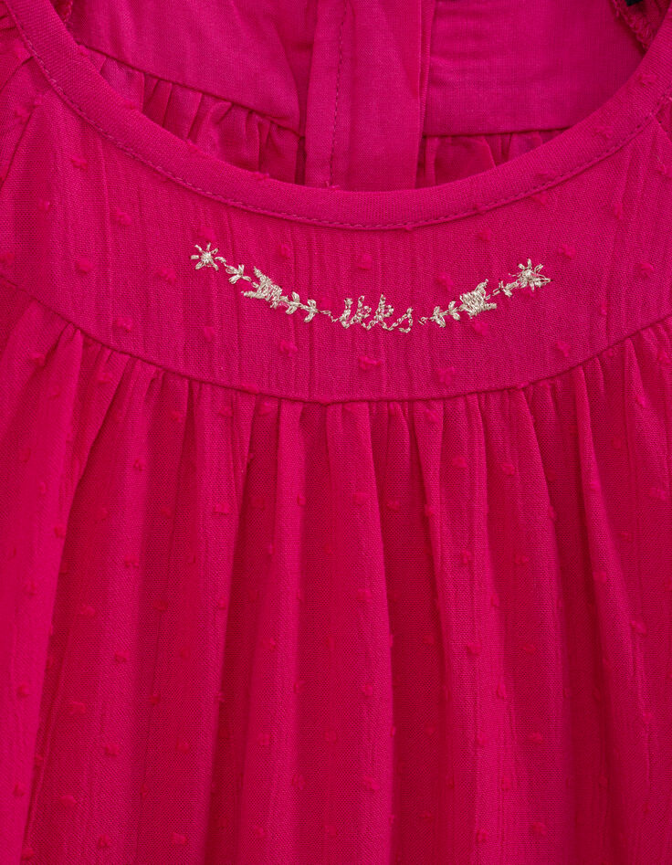 Vestido rosa vivo tejido gofrado plumetis niña-5
