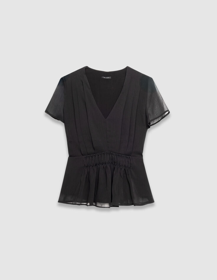 Top noir à smocks manches courtes-5