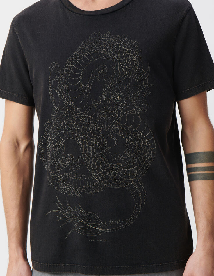Zwart T-shirt biokatoen maxi-opdruk draak Heren-4