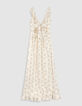Women's ecru floral long dress with ruffle details-7