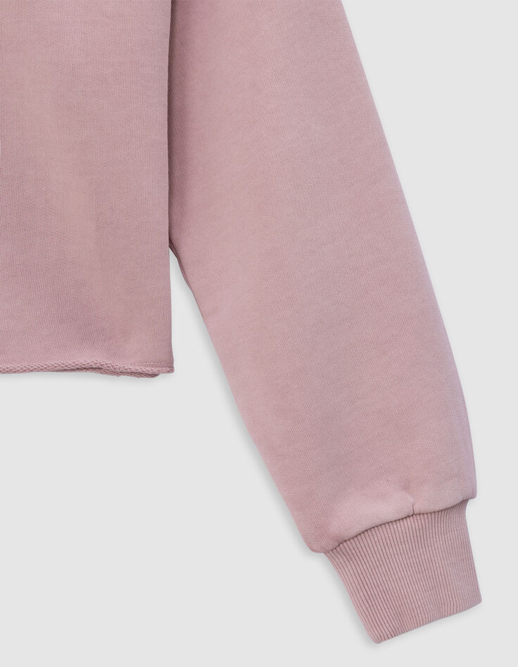 Sweat rose cropped à capuche message pailleté fille-8