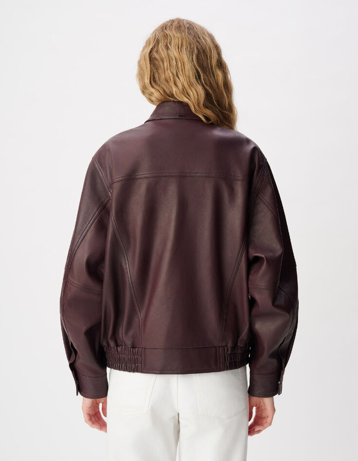 Bomber oversize de mujer en piel burdeos-4