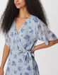 Blue floral-print flowing dress with side tie Women's-4