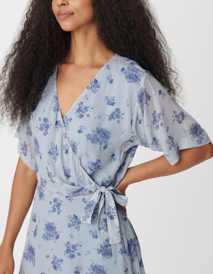 Blue floral-print flowing dress with side tie Women's-4