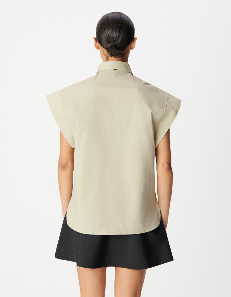 Chemise oversize beige col bijou brod&eacute; Femme-3